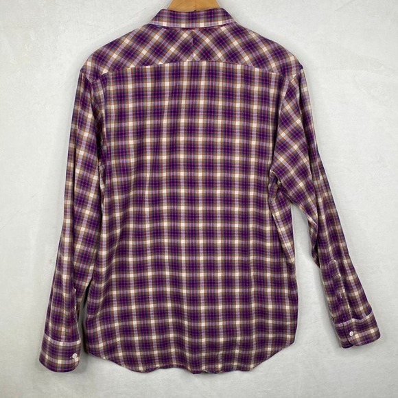 Billy Reid Pink Blue Plaid Standard Cut Long Sleeve Button Up Shirt Size Large - Picture 5 of 5